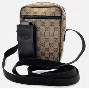 Authentic Gucci Brown Shoulder Bag Crossbody Gg Canvas Leather